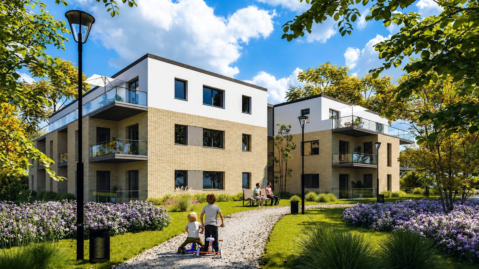 Gartenseite mit Wegen und Pflanzflächen